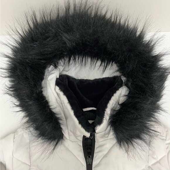 Karl Lagerfeld Paris White Long Faux Fur Puffer Coat - Size Large - Picture 6 of 16